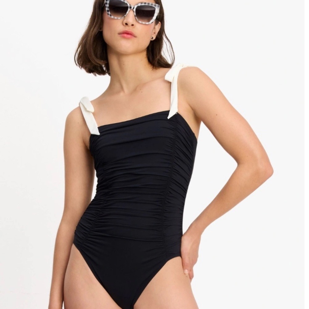 KATE SPADE SHOULDER TIE ONE PIECE SWIMSUIT - BOW SOLIDS NWT